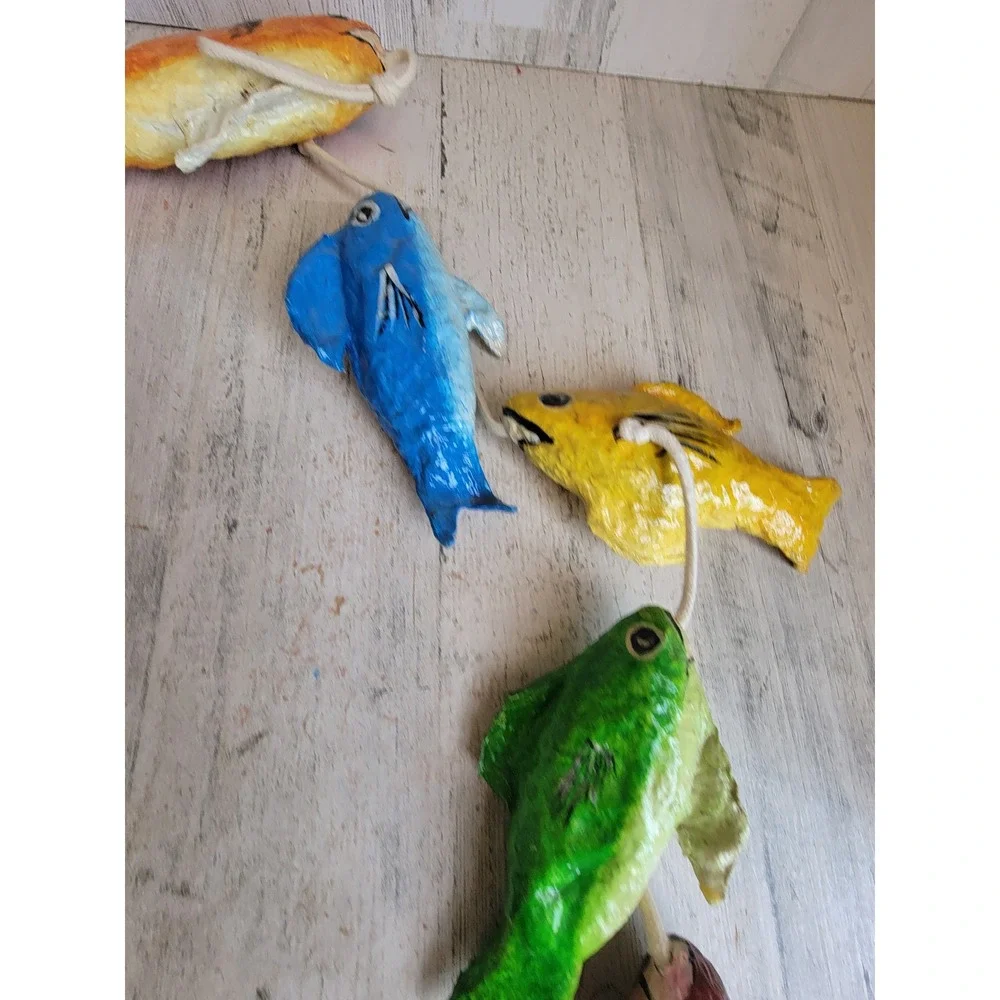 Vintage rainbow paper mache fish hanging unique Ocean Sea home‎ decor